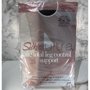 Sz Small NOS Silkies Ultra Total Leg Control Support Pantyhose- Off Black 100106